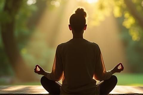 Image of person meditating peacefully, representing Mindfulness for Stress Reduction Workshop
